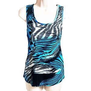 From the Heart scoop neck stretchy tank top blue black white women’s